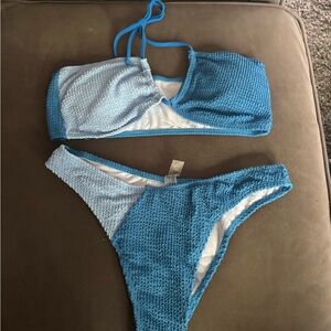 Blue Textured Bikini Set